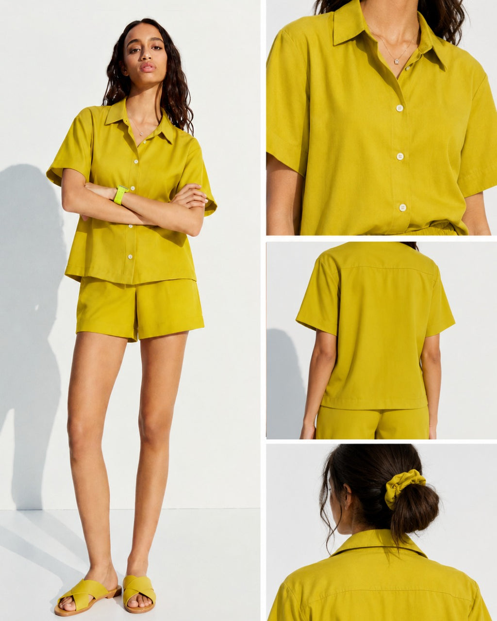 Ensemble Nolana 3 Pièces - Chemise, Short et Chouchou Jaune