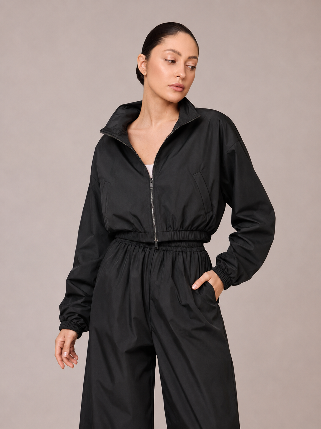 Set Imperméable 2 Pièces – Veste Courte à Poches et Pantalon Large