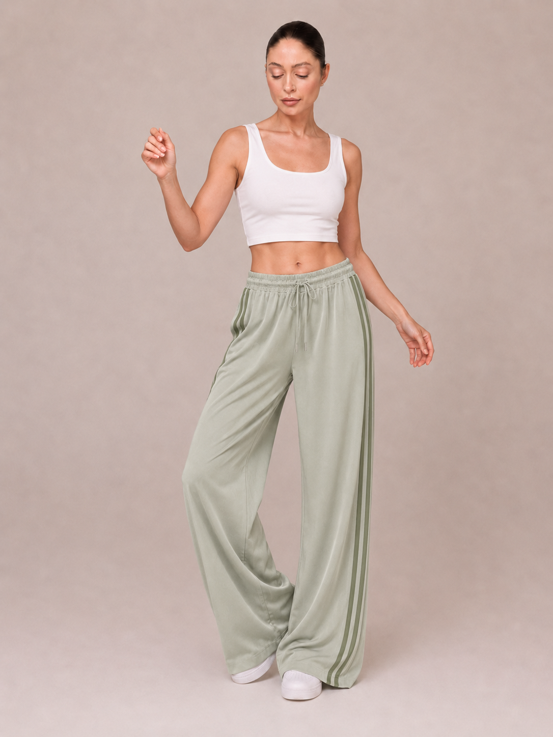 Pantalon Large Fluide avec Deux Bandes Latérales