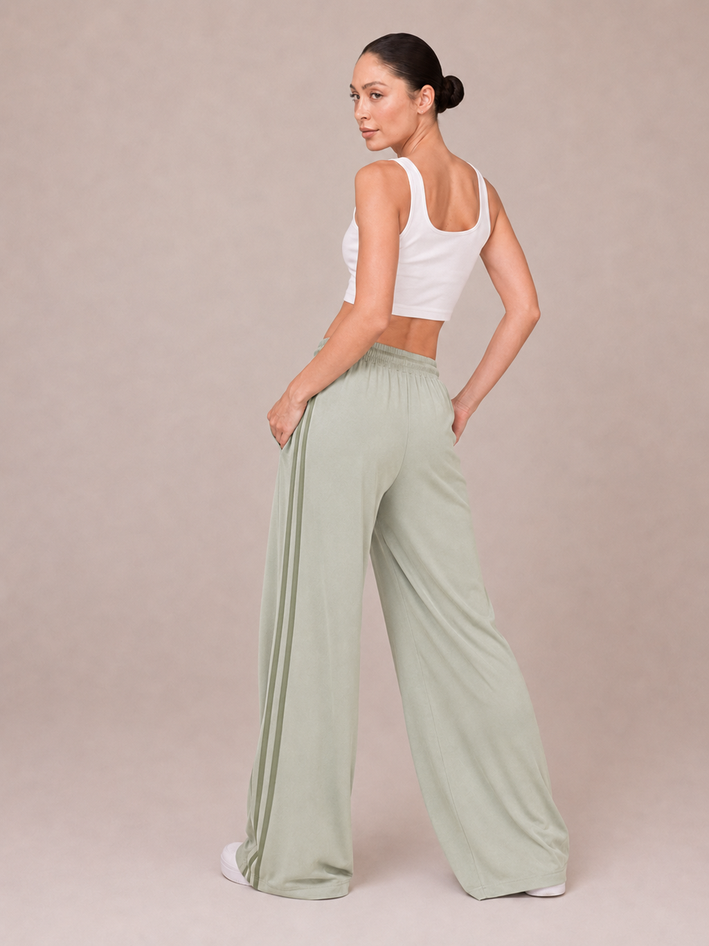 Pantalon Large Fluide avec Deux Bandes Latérales