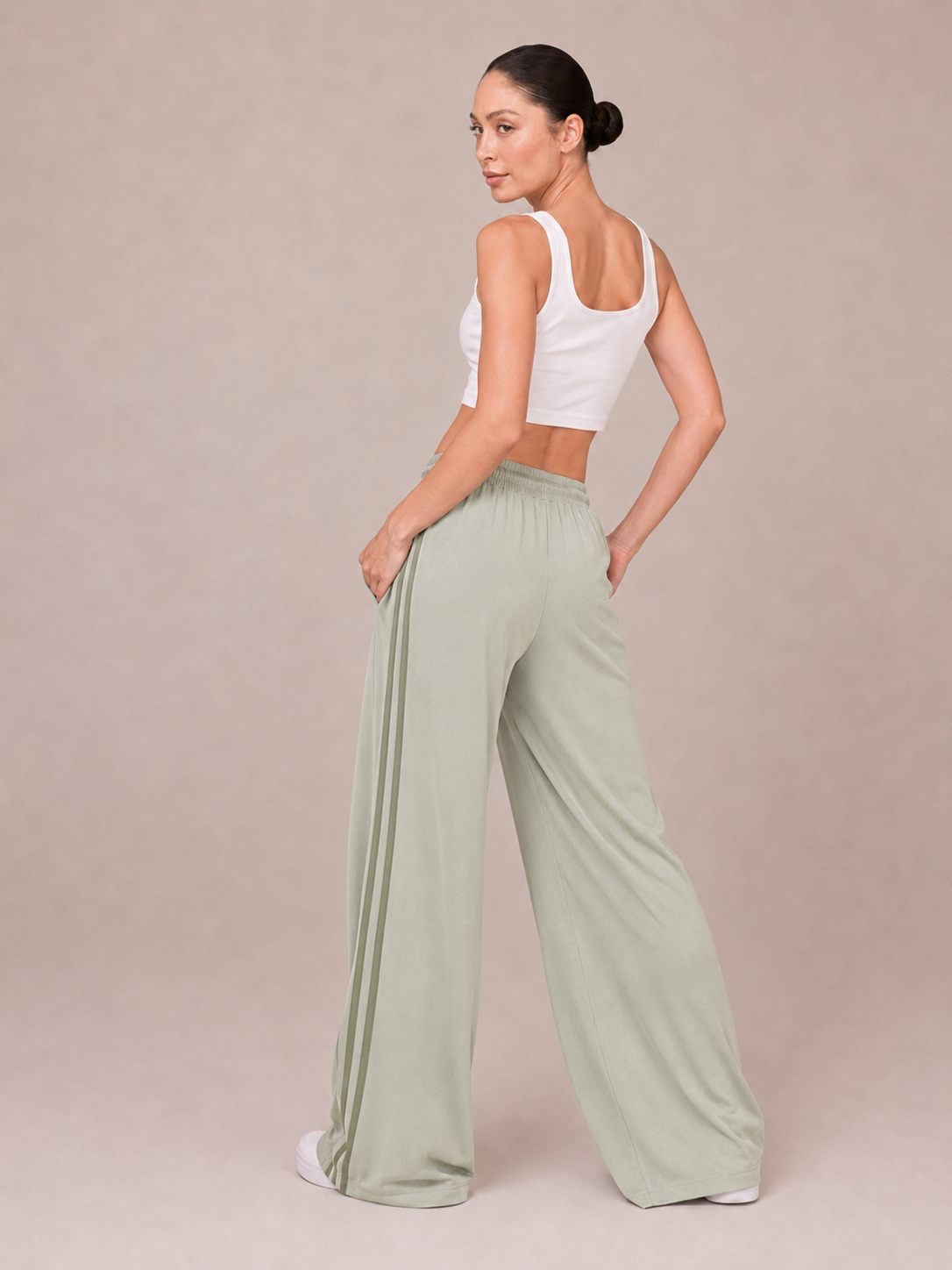 Pantalon Large Fluide avec Deux Bandes Latérales