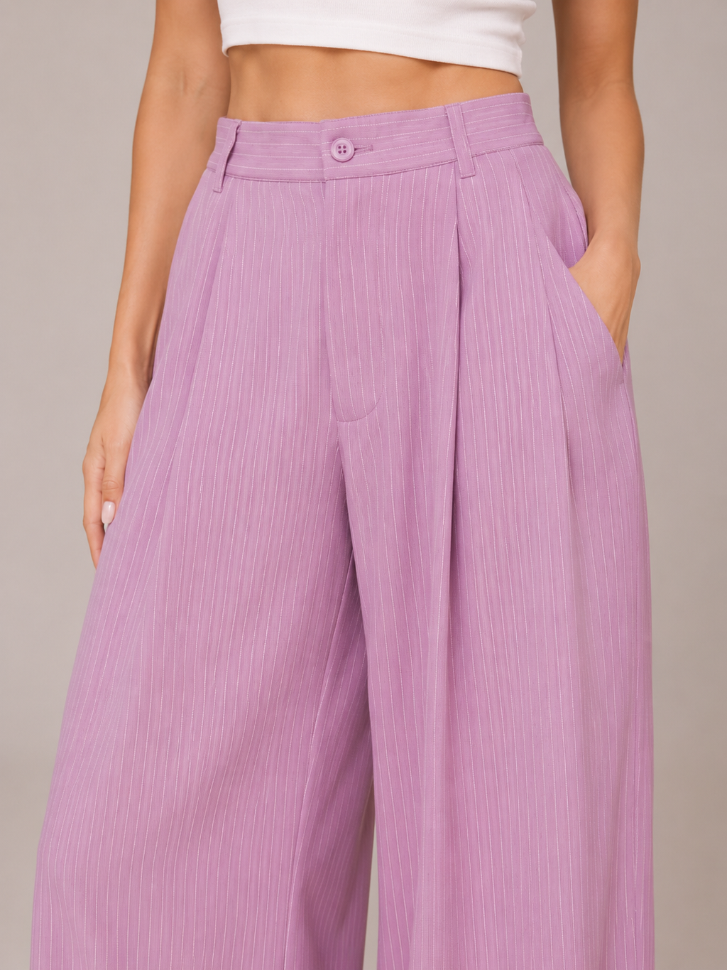 Pantalon Large à Fines Rayures – Taille Haute Coupe Fluide