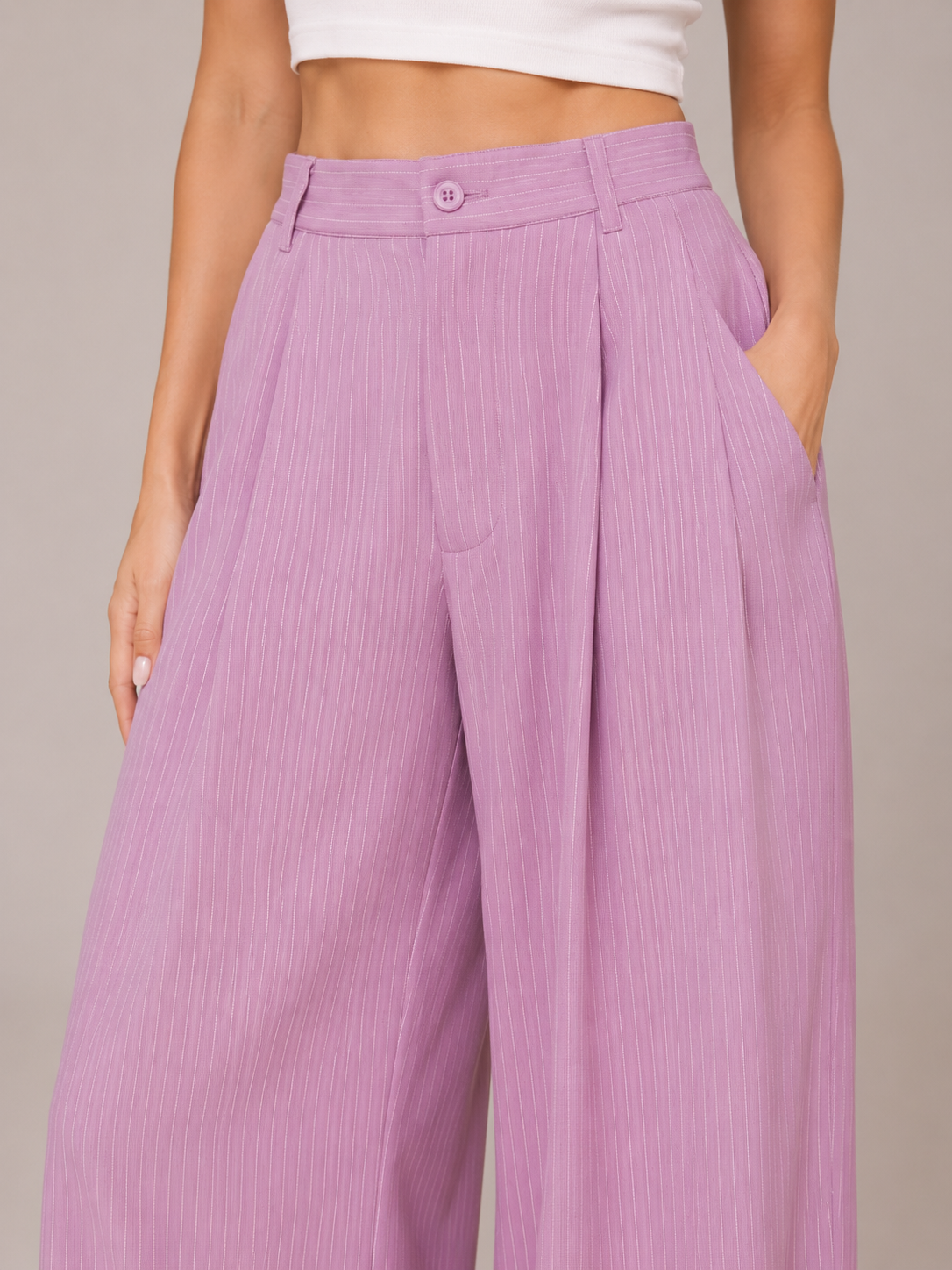 Pantalon Large à Fines Rayures – Taille Haute Coupe Fluide