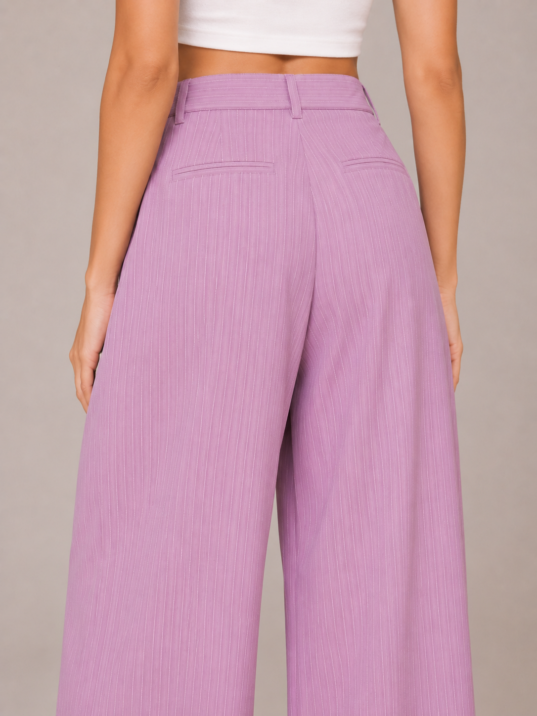 Pantalon Large à Fines Rayures – Taille Haute Coupe Fluide
