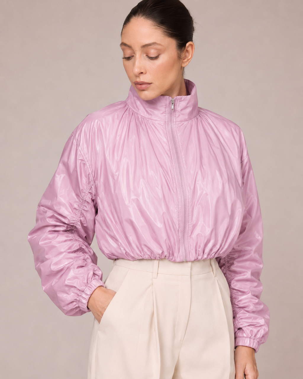 Veste Imperméable Courte – Coupe Bouffante Col Montant