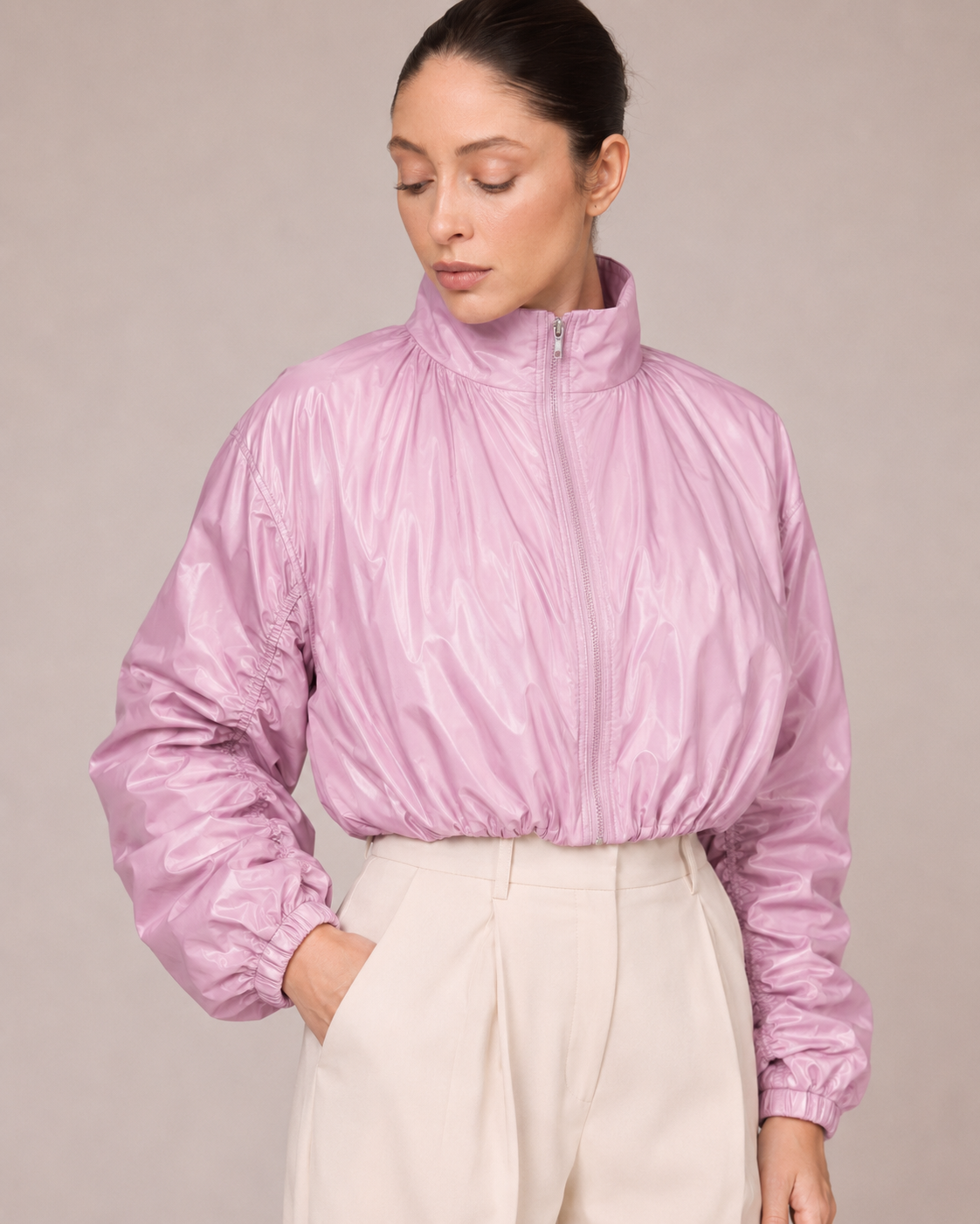 Veste Imperméable Courte – Coupe Bouffante Col Montant