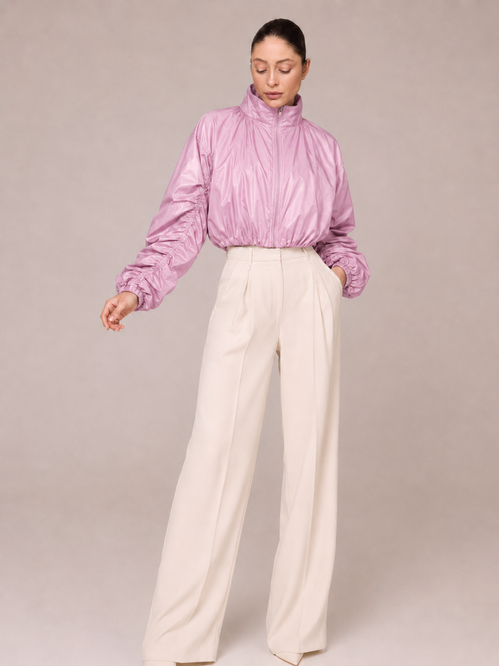 Veste Imperméable Courte – Coupe Bouffante Col Montant
