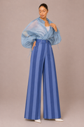 Pantalon Large à Rayures – Taille Haute Coupe Fluide