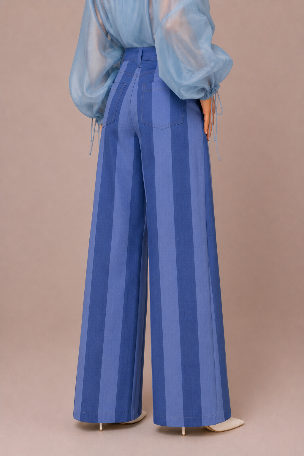 Pantalon Large à Rayures – Taille Haute Coupe Fluide