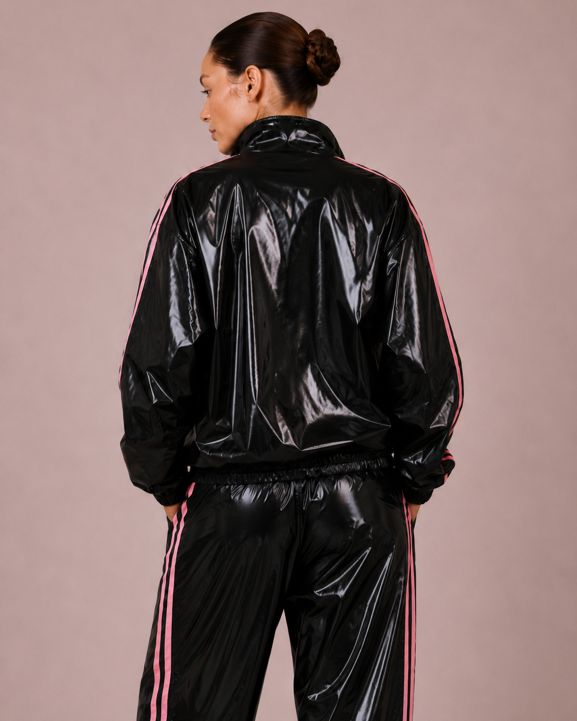 Set Imperméable 2 Pièces – Veste Zippée et Pantalon Large à Bandes Latérales