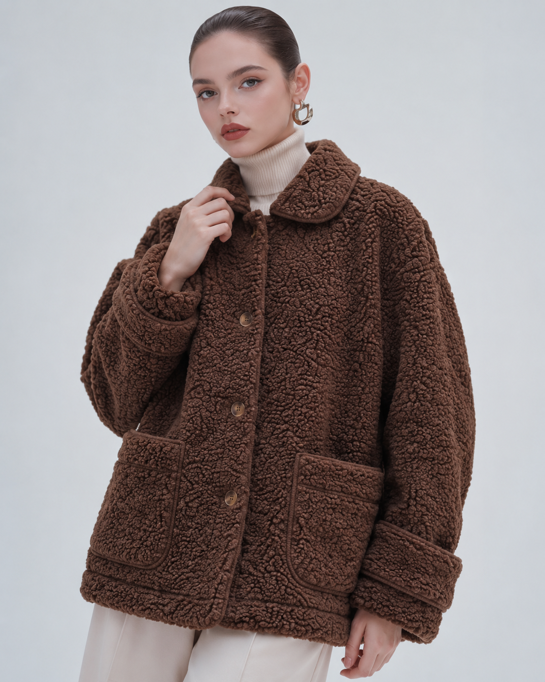 Veste Mouton Oversize – Boutonnée avec Grandes Poches