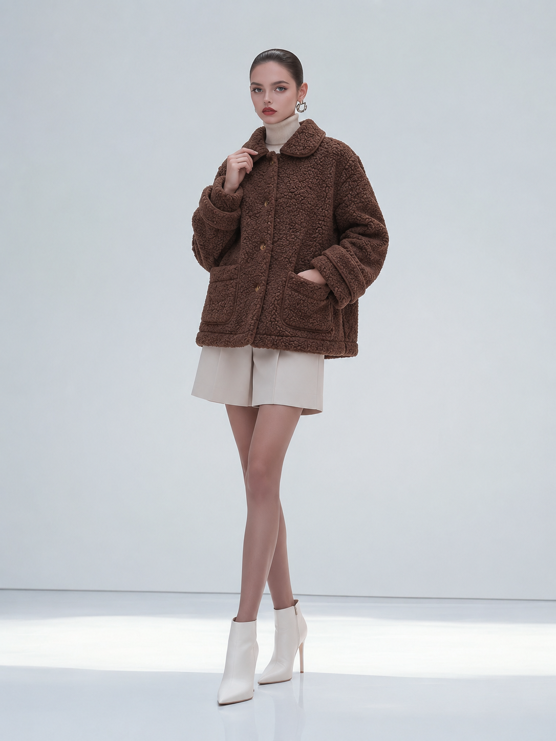 Veste Mouton Oversize – Boutonnée avec Grandes Poches