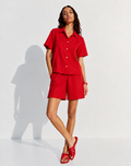 Ensemble Nolana 3 Pièces - Chemise, Short et Chouchou Rouge